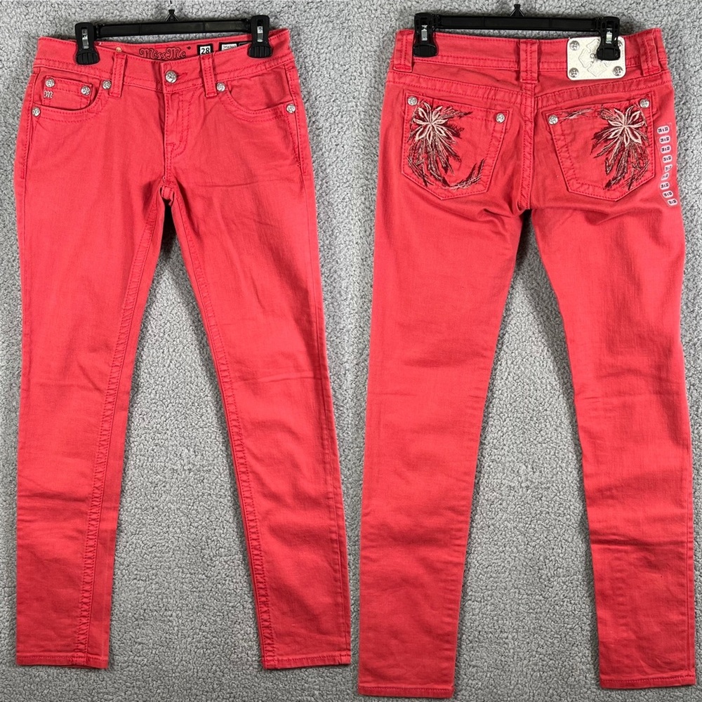 Miss Me Skinny Embroidered Jeans Women’s Size 28 Ruby Red Sz 28 Low Rise Sequin